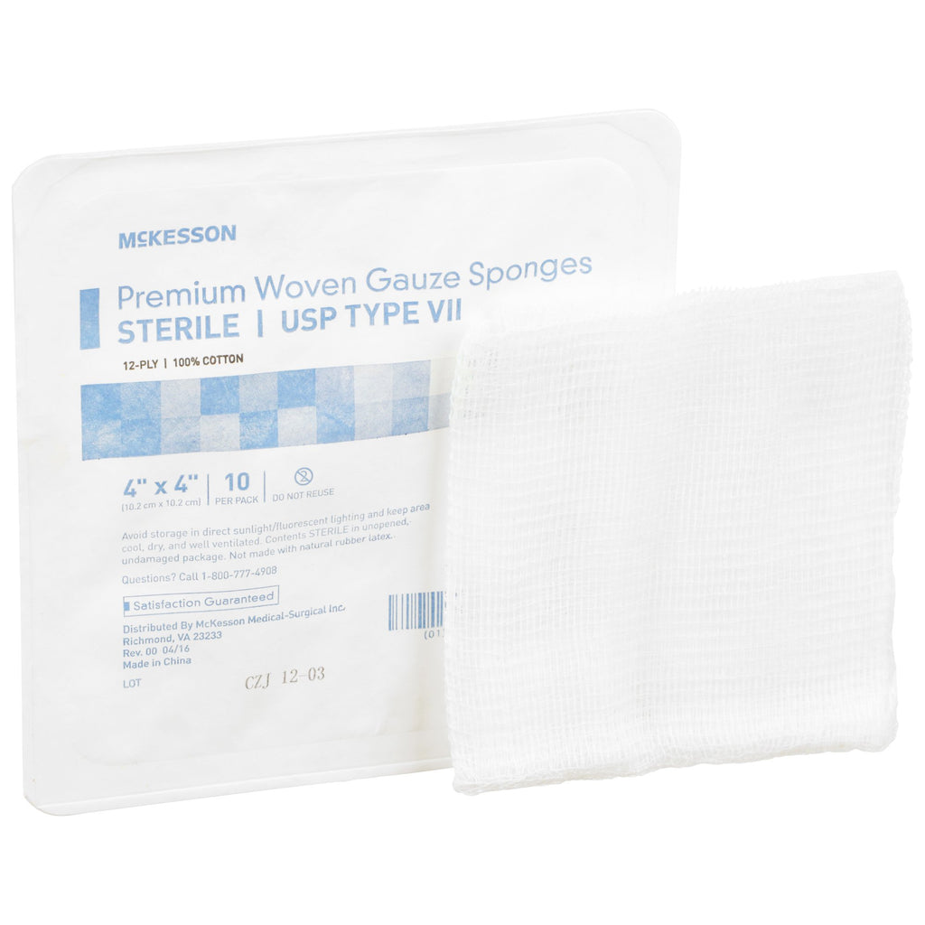 Gauze Sponge Sterile - McKesson 4 X 4 Inch 12-Ply Sterile 10 per Tray