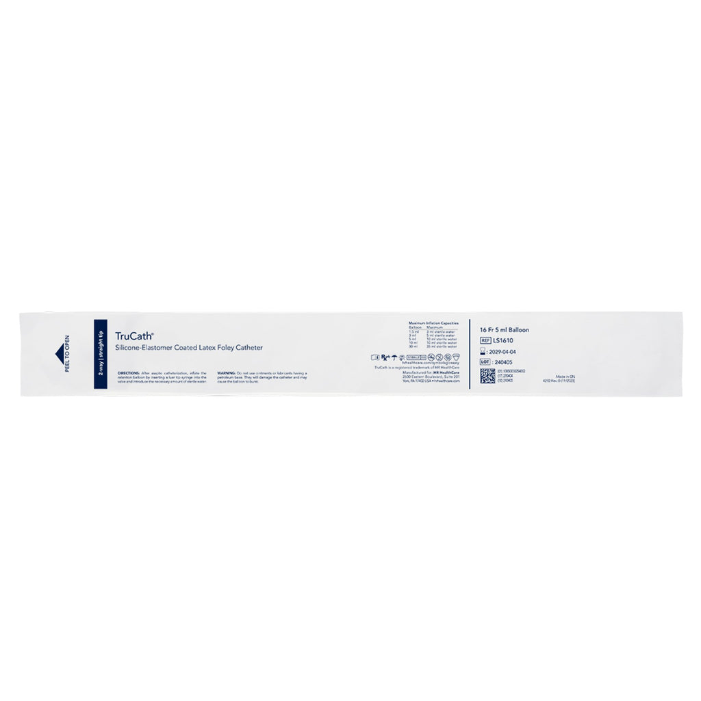 Indwelling Foley Catheter - TruCath 2-Way Standard Tip 5 mL Balloon Silicone Elastomer Coated Latex