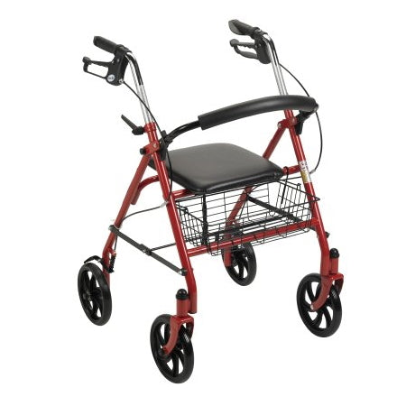 Walker - 4 wheel Rollator Steel Frame, Red